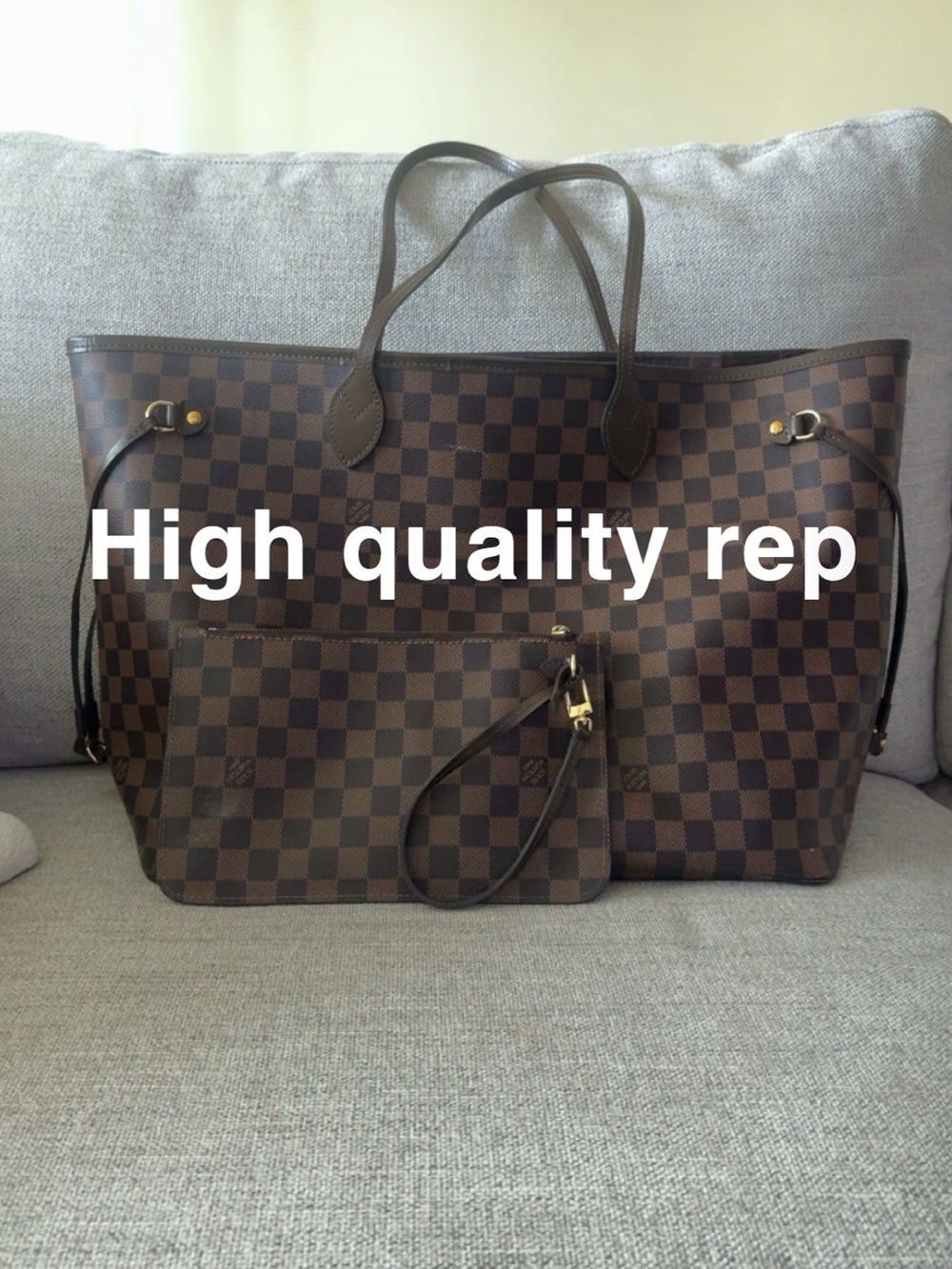 Designer-Style Brown Check Tote Bag with Pouch